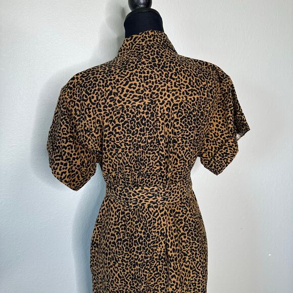 J.Crew Linen Blend Belted Mini Shirt Dress Leopard Print CK287 | Size Small New - Picture 9 of 10